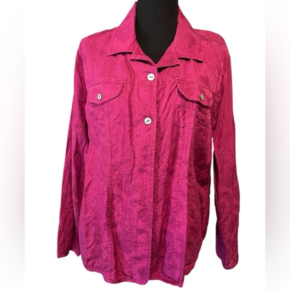 Chico's Vibrant Pink Textured button down shirt - Picture 1 of 6